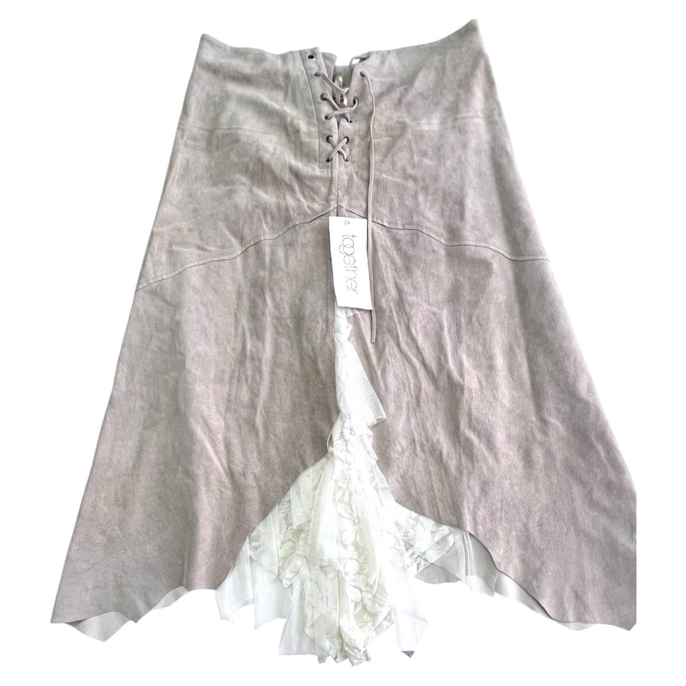 Together Tan and White Asymmetrical Midi Skirt for Resort Wear